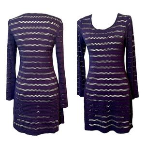 🅶 Only Hearts Navy Blue Long Sleeve Striped Purple Net Mini Dress